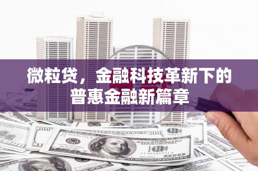 鸡冠微粒贷，金融科技革新下的普惠金融新篇章